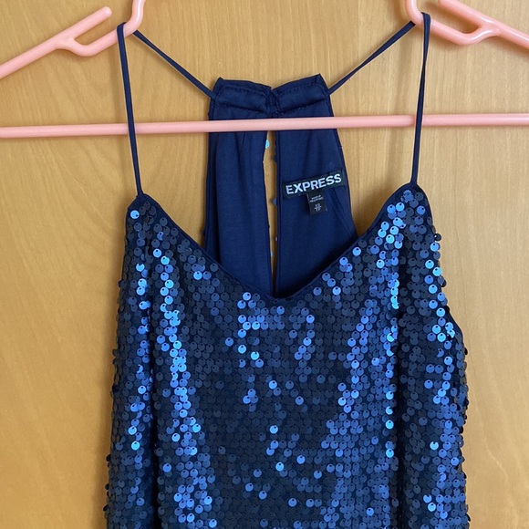 Express Navy Sequin Mini Dress - Picture 4 of 11